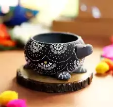 Handicraft Washable Terracotta Modern Turtle Diya Tealight T-Light Holder - Grey